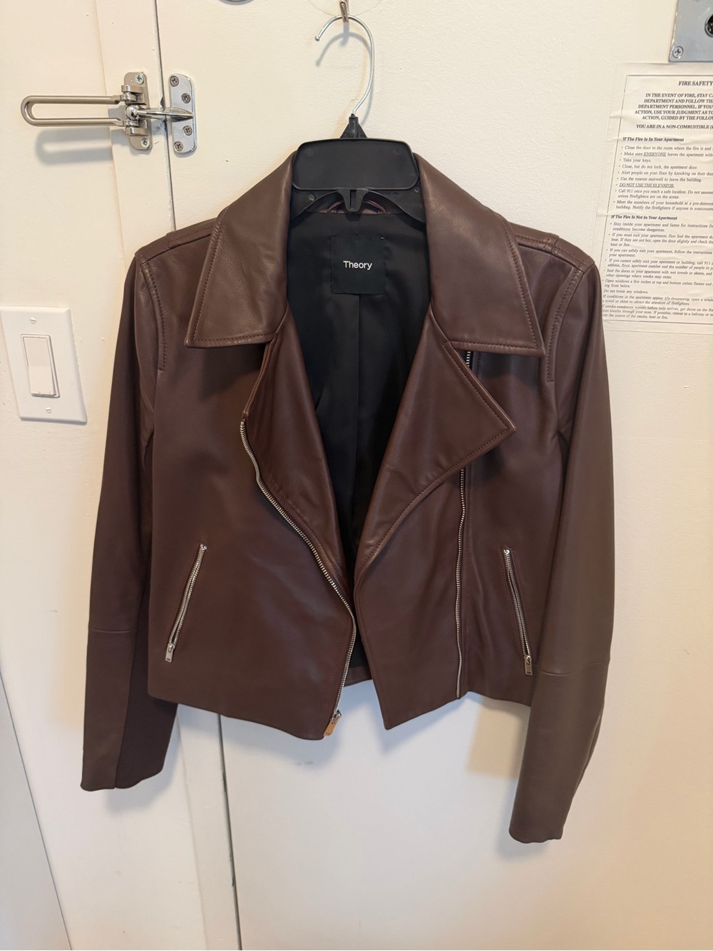 Theory Women's Brown Leather Moto Jacket, Medium